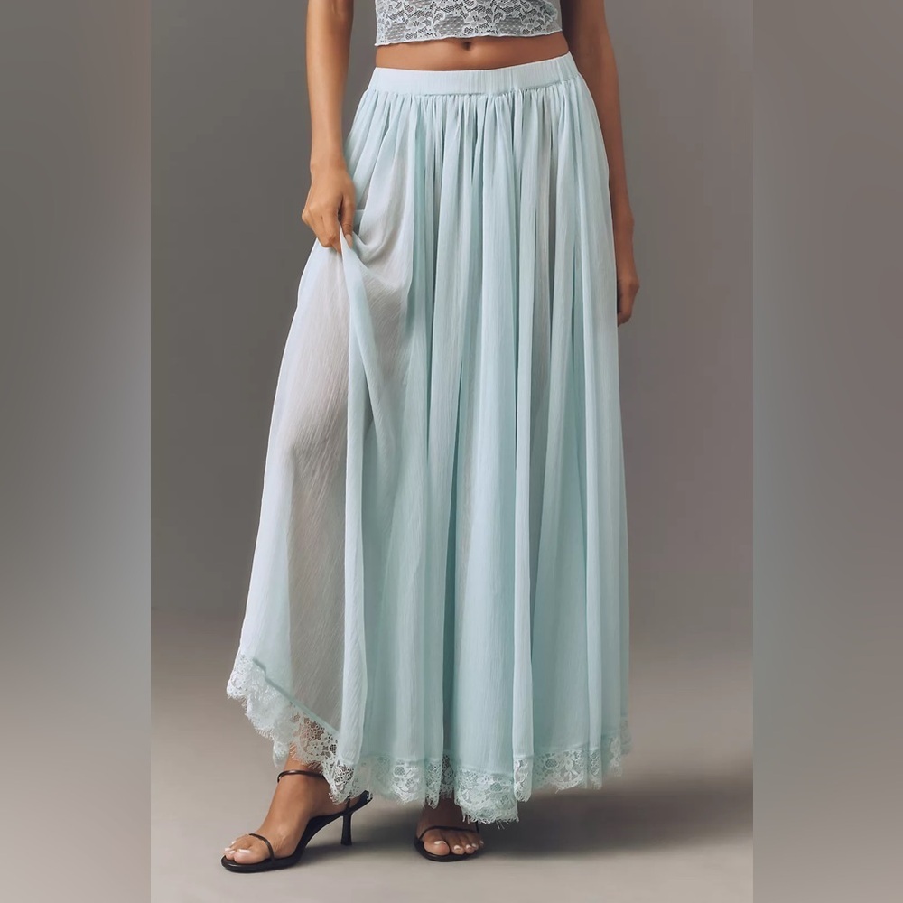 NWT! Anthropologie Blue Sheer Maxi Skirt Floral Lace Pull-on High Rise 🍐 - Picture 1 of 6